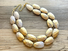 Load image into Gallery viewer, Golden Stardust Necklace, Double strand bright jewelry, big beaded chunky statement, summer necklace bright white gold