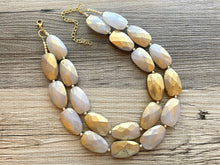 Load image into Gallery viewer, Golden Stardust Necklace, Double strand bright jewelry, big beaded chunky statement, summer necklace bright white gold