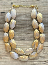 Load image into Gallery viewer, Golden Stardust Necklace, Double strand bright jewelry, big beaded chunky statement, summer necklace bright white gold