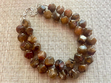 Load image into Gallery viewer, Chocolate Chunky Storm Statement Necklace, Big beaded jewelry, Double Strand Geometric Brown smoke Bib necklace bridesmaid wedding silver