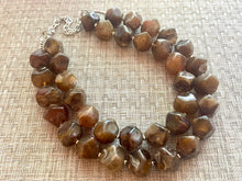Load image into Gallery viewer, Chocolate Chunky Storm Statement Necklace, Big beaded jewelry, Double Strand Geometric Brown smoke Bib necklace bridesmaid wedding silver