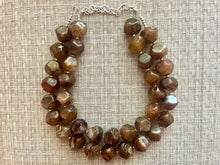Load image into Gallery viewer, Chocolate Chunky Storm Statement Necklace, Big beaded jewelry, Double Strand Geometric Brown smoke Bib necklace bridesmaid wedding silver