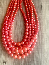 Load image into Gallery viewer, Five Strand WATERMELON chunky statement necklace & earrings, big bead jewelry gifts for women, bib jewelry pearl coral red pink beaded
