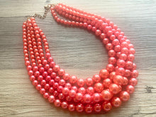 Load image into Gallery viewer, Five Strand WATERMELON chunky statement necklace & earrings, big bead jewelry gifts for women, bib jewelry pearl coral red pink beaded