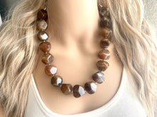 Load image into Gallery viewer, Chocolate Chunky Storm Statement Necklace, Big beaded jewelry, Single Strand Geometric Brown smoke Bib necklace bridesmaid wedding silver