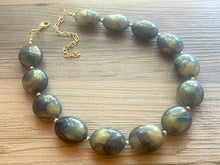 Load image into Gallery viewer, Dark Blue GLITTER Gold Statement Necklace Jewelry Set, Chunky Jewelry Big Beaded Single Strand Necklace, blue Necklace navy blue Jewelry Set