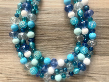 Load image into Gallery viewer, Deja Blue Statement Necklace, chunky bib beaded jewelry, navy royal blue necklace, dark blue beaded acrylic jewelry white mint sky blue
