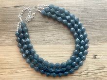 Load image into Gallery viewer, Vintage Gray Blue Triple Strand Statement Necklace, Bridesmaid Everyday Bib Jewelry, navy blue & silver beaded jewelry strand