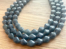 Load image into Gallery viewer, Vintage Gray Blue Triple Strand Statement Necklace, Bridesmaid Everyday Bib Jewelry, navy blue & silver beaded jewelry strand