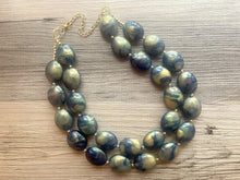 Load image into Gallery viewer, Dark Blue GLITTER Gold Statement Necklace Jewelry Set, Chunky Jewelry Big Beaded Double Strand Necklace, blue Necklace navy blue Jewelry Set