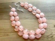 Load image into Gallery viewer, Peach Chunky Statement jewelry set, Big bib beaded jewelry, Double Strand Statement Necklace earrings, peach bridesmaid wedding coral