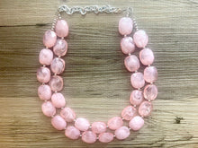 Load image into Gallery viewer, Peach Chunky Statement jewelry set, Big bib beaded jewelry, Double Strand Statement Necklace earrings, peach bridesmaid wedding coral