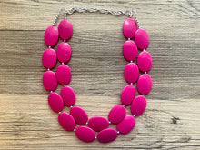 Load image into Gallery viewer, Big Bead pink Necklace, Double Strand Statement Jewelry, magenta pink Chunky bib bridesmaid, hot pink jewelry, dark pink necklace