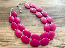 Load image into Gallery viewer, Big Bead pink Necklace, Double Strand Statement Jewelry, magenta pink Chunky bib bridesmaid, hot pink jewelry, dark pink necklace