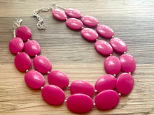 Load image into Gallery viewer, Big Bead pink Necklace, Double Strand Statement Jewelry, magenta pink Chunky bib bridesmaid, hot pink jewelry, dark pink necklace