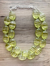 Load image into Gallery viewer, Lime Green statement necklace, chunky green necklace, double strand necklace, lime green jewelry, beaded jewelry, everyday necklace, green