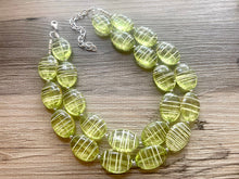 Load image into Gallery viewer, Lime Green statement necklace, chunky green necklace, double strand necklace, lime green jewelry, beaded jewelry, everyday necklace, green