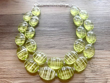 Load image into Gallery viewer, Lime Green statement necklace, chunky green necklace, double strand necklace, lime green jewelry, beaded jewelry, everyday necklace, green