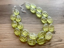 Load image into Gallery viewer, Lime Green statement necklace, chunky green necklace, double strand necklace, lime green jewelry, beaded jewelry, everyday necklace, green