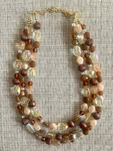 Load image into Gallery viewer, Drip Coffee Gold Chunky Statement Necklace, multi Strand Beaded Jewelry Champagne glass jewelry 3 strand chunky bib confetti fall necklace
