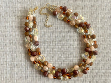 Load image into Gallery viewer, Drip Coffee Gold Chunky Statement Necklace, multi Strand Beaded Jewelry Champagne glass jewelry 3 strand chunky bib confetti fall necklace