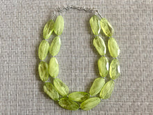Load image into Gallery viewer, Big Bead Lime Necklace, Double Strand Statement Jewelry, light green Chunky bib bridesmaid everyday bubble jewelry evergreen