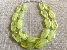 Load image into Gallery viewer, Big Bead Lime Necklace, Double Strand Statement Jewelry, light green Chunky bib bridesmaid everyday bubble jewelry evergreen