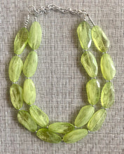 Load image into Gallery viewer, Big Bead Lime Necklace, Double Strand Statement Jewelry, light green Chunky bib bridesmaid everyday bubble jewelry evergreen