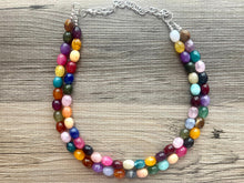 Load image into Gallery viewer, Double Jelly Bean Rainbow Beaded Necklace, Colorful Jewelry, Chunky statement necklace, rainbow jewelry, rainbow baby confetti