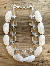 Load image into Gallery viewer, Resin & White Necklace, multi strand jewelry, big beaded chunky statement necklace, clear necklace, bridesmaid necklace, bib necklace