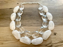 Load image into Gallery viewer, Resin & White Necklace, multi strand jewelry, big beaded chunky statement necklace, clear necklace, bridesmaid necklace, bib necklace