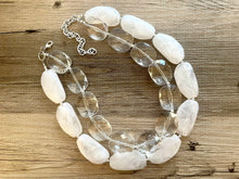 Load image into Gallery viewer, Resin & White Necklace, multi strand jewelry, big beaded chunky statement necklace, clear necklace, bridesmaid necklace, bib necklace