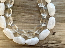 Load image into Gallery viewer, Resin & White Necklace, multi strand jewelry, big beaded chunky statement necklace, clear necklace, bridesmaid necklace, bib necklace