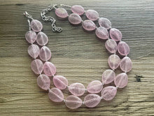 Load image into Gallery viewer, Blush Pink Double Strand Big Beaded Statement Necklace, baby pink Jewelry, pink beaded necklace, pink beaded necklace, bridesmaid necklace