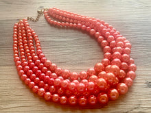Load image into Gallery viewer, Five Strand WATERMELON chunky statement necklace & earrings, big bead jewelry gifts for women, bib jewelry pearl coral red pink beaded