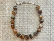 Load image into Gallery viewer, Chocolate Chunky Storm Statement Necklace, Big beaded jewelry, Single Strand Geometric Brown smoke Bib necklace bridesmaid wedding silver
