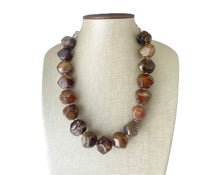 Load image into Gallery viewer, Chocolate Chunky Storm Statement Necklace, Big beaded jewelry, Single Strand Geometric Brown smoke Bib necklace bridesmaid wedding silver
