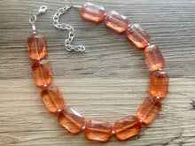 Load image into Gallery viewer, Chunky Coral Peach Statement Necklace & earring set, pink jewelry, peach bib necklace, dark pink geometric necklace single strand