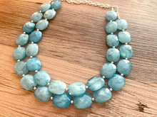 Load image into Gallery viewer, Aqua Blue Double Strand Statement Necklace,  Chunky Royal Blue Oval Beaded Bib Jewelry earrings, blue jewelry set, turquoise jewelry