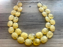 Load image into Gallery viewer, Marigold Double Strand Statement Necklace,  Chunky yellow Oval Beaded Bib Jewelry earrings, yellow jewelry set, marigold gold jewelry