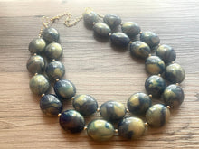 Load image into Gallery viewer, Dark Blue GLITTER Gold Statement Necklace Jewelry Set, Chunky Jewelry Big Beaded Double Strand Necklace, blue Necklace navy blue Jewelry Set