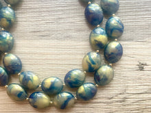 Load image into Gallery viewer, Dark Blue GLITTER Gold Statement Necklace Jewelry Set, Chunky Jewelry Big Beaded Double Strand Necklace, blue Necklace navy blue Jewelry Set