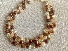 Load image into Gallery viewer, Drip Coffee Gold Chunky Statement Necklace, multi Strand Beaded Jewelry Champagne glass jewelry 3 strand chunky bib confetti fall necklace