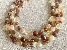 Load image into Gallery viewer, Drip Coffee Gold Chunky Statement Necklace, multi Strand Beaded Jewelry Champagne glass jewelry 3 strand chunky bib confetti fall necklace