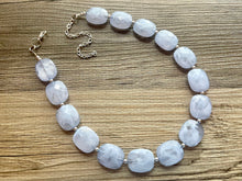 Load image into Gallery viewer, Sky Blue Single Strand Statement Necklace,  Chunky Periwinkle Oval Beaded Bib Jewelry earrings, blue jewelry set, baby blue jewelry