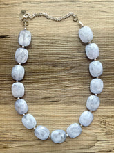 Load image into Gallery viewer, Sky Blue Single Strand Statement Necklace,  Chunky Periwinkle Oval Beaded Bib Jewelry earrings, blue jewelry set, baby blue jewelry