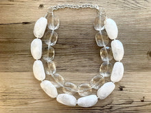 Load image into Gallery viewer, Resin & White Necklace, multi strand jewelry, big beaded chunky statement necklace, clear necklace, bridesmaid necklace, bib necklace