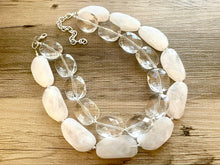 Load image into Gallery viewer, Resin & White Necklace, multi strand jewelry, big beaded chunky statement necklace, clear necklace, bridesmaid necklace, bib necklace