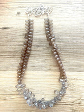Load image into Gallery viewer, Long Gray Flutter jewelry, Statement necklace, gray long statement jewelry, chunky layering necklace, smoke gray jewelry acrylic beaded