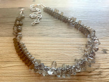Load image into Gallery viewer, Long Gray Flutter jewelry, Statement necklace, gray long statement jewelry, chunky layering necklace, smoke gray jewelry acrylic beaded